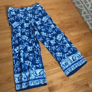 Loft Wide Leg Floral Print palazzo pants XL blue vacation print